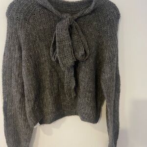 Gray Women's Sweater with Bow Detail